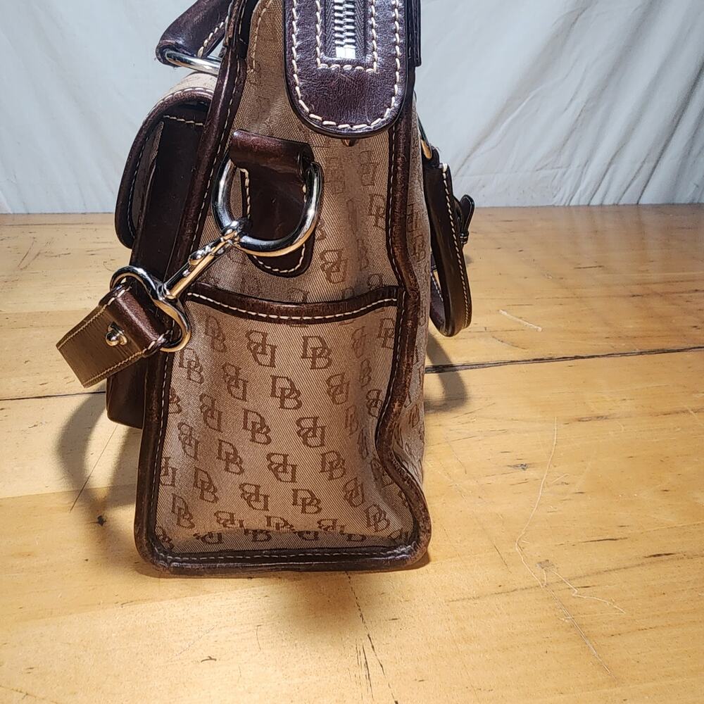 DOONEY & BURKE Monogram Signature Satchel Shoulder Bag Brown Leather - Picture 5 of 14